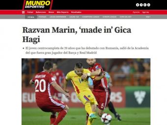 
	El Mundo Deportivo, cuvinte URIASE despre Razvan Marin: &quot;Forta, plasament, sut, viziune remarcabila! Juventus si Roma il vor! MADE BY GICA HAGI!&quot;
