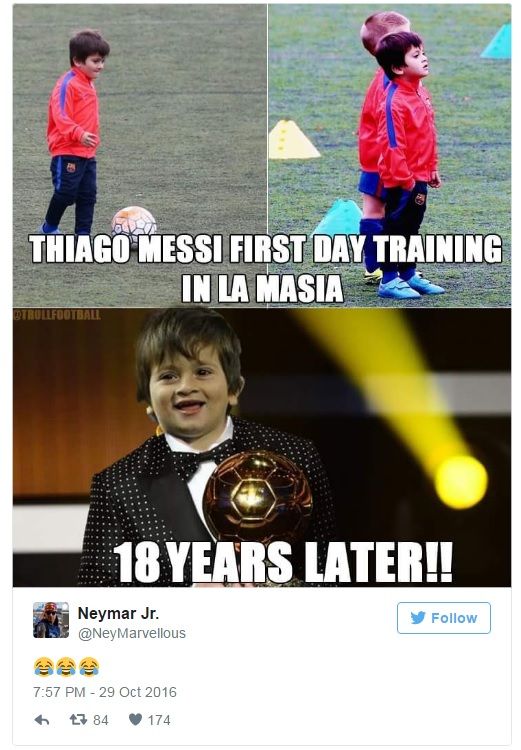 FOTO SENZATIONAL! Cele mai tari poante aparute pe internet dupa prima imagine cu fiul lui Messi la antrenamentele Barcelonei! Neymar nu s-a putut abtine :)_2