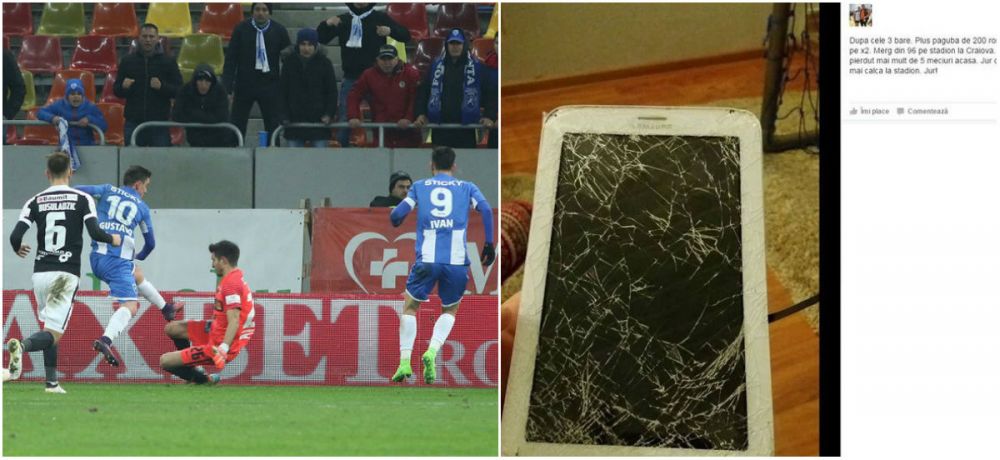 A dat-o in bara. Un fan al Craiovei nu a mai rezistat la ratarile lui Ivan si Baluta cu Dinamo: s-a ales cu paguba_1