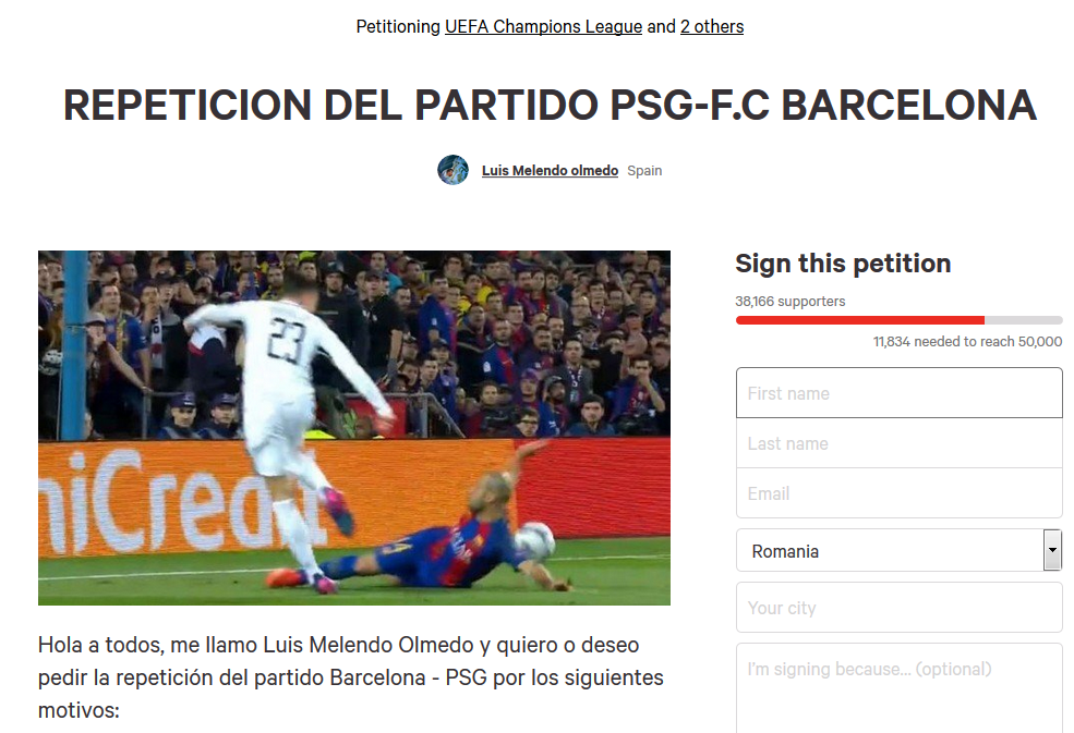 UPDATE | Petitie cu 117.000 de semnaturi pentru rejucarea meciului Barcelona - PSG! Link in articol pentru a o semna :)_1