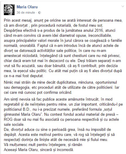 Fosta gimnasta Maria Olaru si-a anuntat divortul pe Facebook: "Rog sa nu mai fiu asociata cu fostul meu sot!"_1