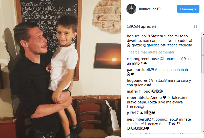 Bonucci s-a revansat in fata baiatului sau, dupa ce l-a obligat sa poarte tricoul lui Juve: l-a dus la meci la Torino si i-a facut cunostinta cu Belotti :)_2