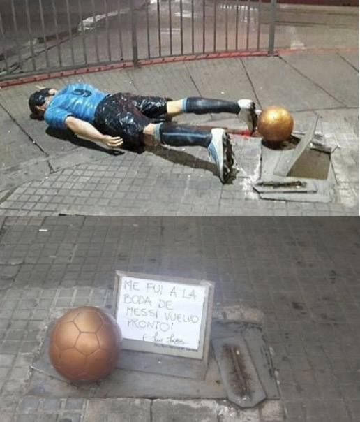 Statuia lui Suarez, rupta de mahmura azi dimineata: "Am fost la nunta lui Messi, ma intorc in curand!" :)_2