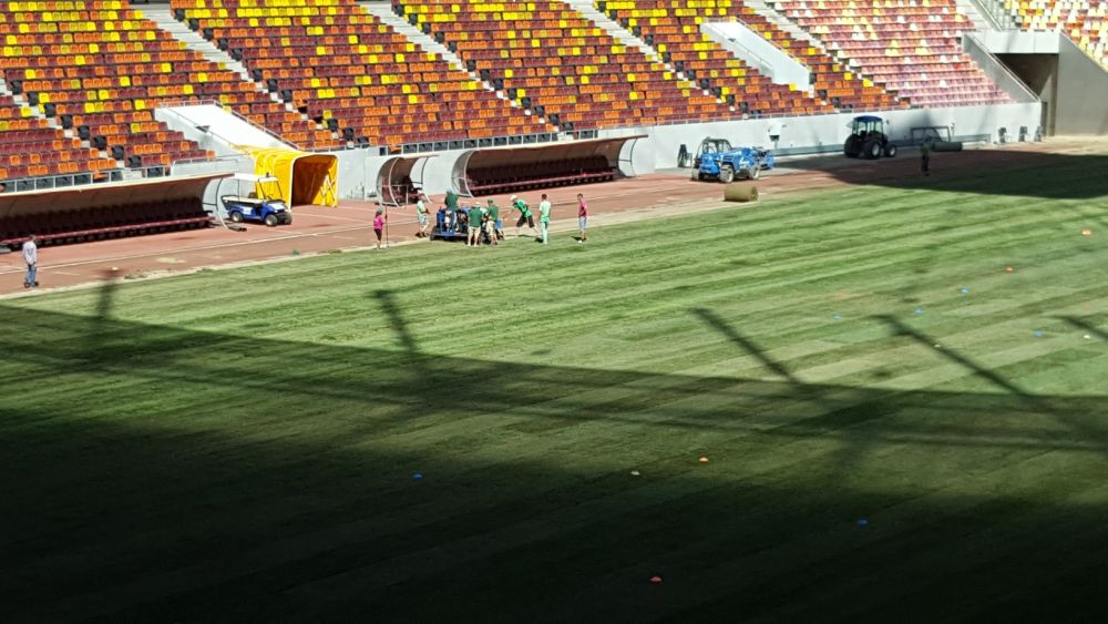 Gazonul, motiv de panica pe National Arena: suprafata de joc NU arata ok, muncitorii "repara" cu nisip_1
