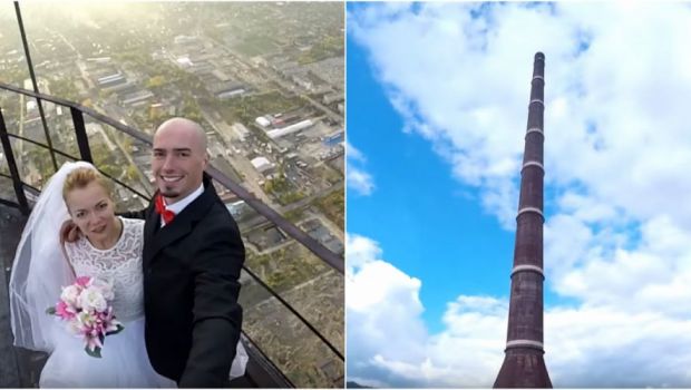 
	Cea mai &quot;nebuna&quot; nunta din Romania! Doi tineri s-au urcat pe cel mai inalt turn din tara, la 351 de metri deasupra pamantului, si si-au jurat iubire vesnica
