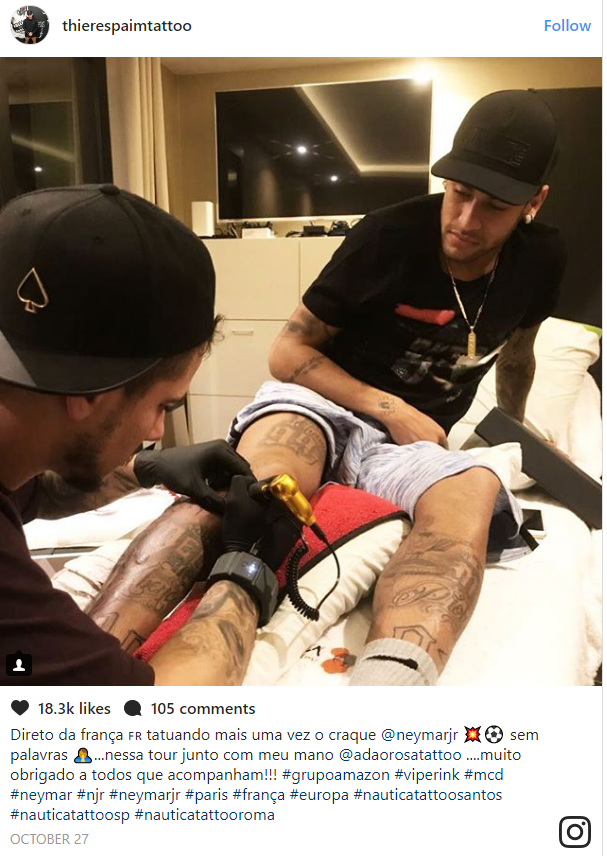 Neymar si-a tatuat "pasiunea interzisa" pe picior. Brazilianul si-a mai acoperit o parte a corpului cu un desen: FOTO_3