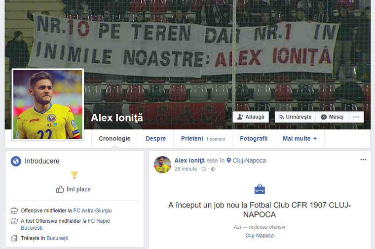 Prima "reactie" a lui Alex Ionita dupa transferul la CFR Cluj! Atacantul de 1 milion de euro a intrat pe Facebook si si-a schimbat statusul :)_1