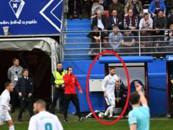 Moment incredibil in timpul meciului Eibar - Real! Ramos a avut o urgenta fiziologica si a plecat 5 minute la vestiare, apoi s-a intors pe teren
