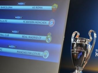 
	Sferturile UEFA Champions League: Barcelona - Roma, Juventus - Real Madrid, Liverpool - City, Sevilla - Bayern
