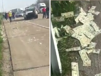 
	Haos pe autostrada, dupa ce o masina care transporta bani a scapat un sac cu 600.000$! Cum au reactionat oamenii 
