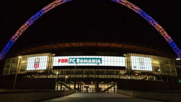 Arcul de pe Wembley a fost luminat in culorile steagului Romaniei inainte de finala Cupei Angliei