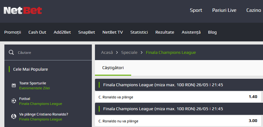 Pariu special la finala Champions League: PLANGE RONALDO? :) Cota si miza maxima_1