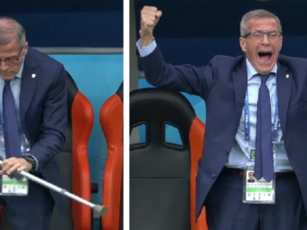 
	Imaginea zilei la Mondial: selectionerul a renuntat la carje de bucurie, la golul Uruguayului! Drama lui Oscar Tabarez
