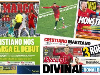 &quot;Cristiano e MESSIA&quot;, &quot;Monstrul&quot;, &quot;Cristiano Marziano&quot;. Fabulos: Ronaldo, pe primele pagini ale ziarelor de sport din Europa. Portughezii i se inchina
