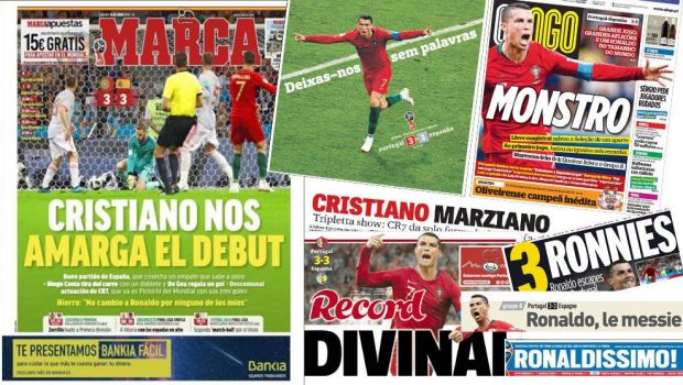 &quot;Cristiano e MESSIA&quot;, &quot;Monstrul&quot;, &quot;Cristiano Marziano&quot;. Fabulos: Ronaldo, pe primele pagini ale ziarelor de sport din Europa. Portughezii i se inchina