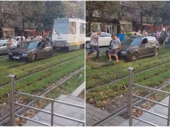 
	Ce a patit un sofer care a incercat sa fenteze traficul din Bucuresti pe sina de tramvai. VIDEO
