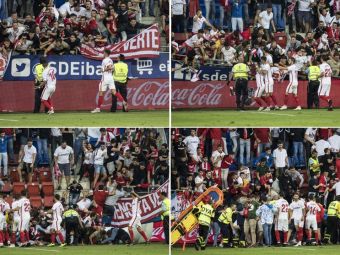 
	Momente de COSMAR in Spania la partida Eibar - Sevilla! Tribuna a cedat dupa un gol, mai multi suporteri au ajuns la spital
