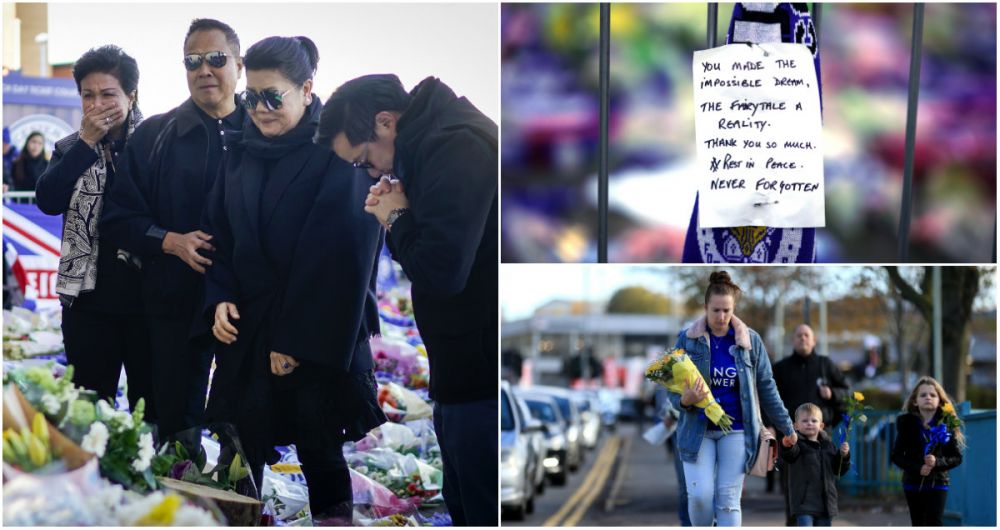 "Mister, multumim ca ne-ai invatat sa visam". Imagini emotionante la stadionul lui Leicester, unde mii de oameni au depus flori. Familia patronului, primita cu caldura: FOTO_1