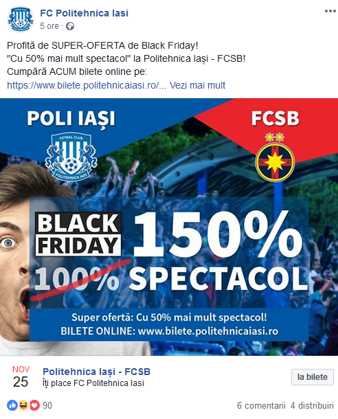 Cum ii cheama Poli Iasi pe fani la meciul cu FCSB: "Super oferta de Black Friday". Postarea geniala aparuta pe pagina de Facebook_1