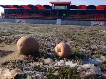 
	Protest la un meci din Romania: Gazon peticit cu nisip si cartofi pe teren: &quot;Asa jucam in zi de Centenar&quot; | FOTO
