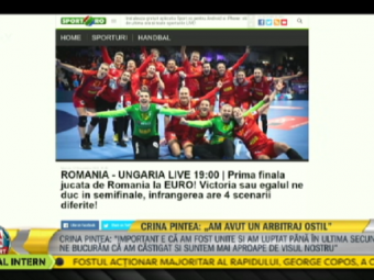 
	ROMANIA - UNGARIA 19:00 | Mesajul Crinei Pintea inainte de meciul decisiv cu Ungaria: &quot;Sa nu incepem asa cum am inceput cu Spania!&quot;
