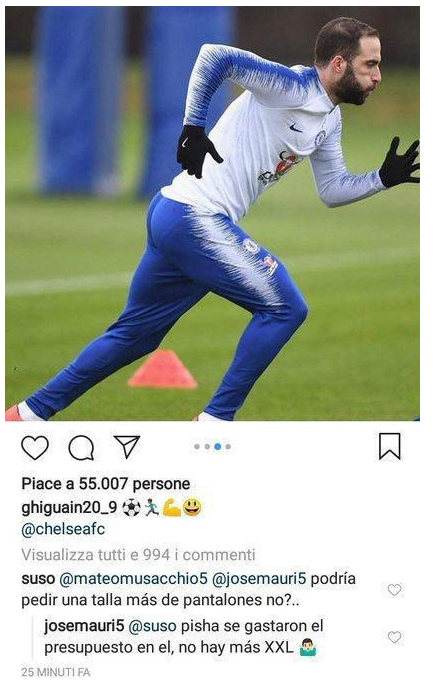 "N-au mai avut bani de pantaloni XXL!" :)) Higuain, luat la misto de fostii colegi de la AC Milan dupa transferul la Chelsea! Imaginea pentru care l-au ironizat_1