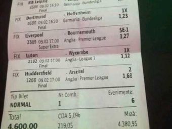 
	Cati bani a castigat un roman care a pus 4.600 lei pe un singur bilet la pariuri, ieri! Emotii teribile pe final in Borussia - Hoffenheim
