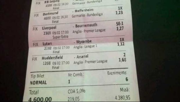 
	Cati bani a castigat un roman care a pus 4.600 lei pe un singur bilet la pariuri, ieri! Emotii teribile pe final in Borussia - Hoffenheim
