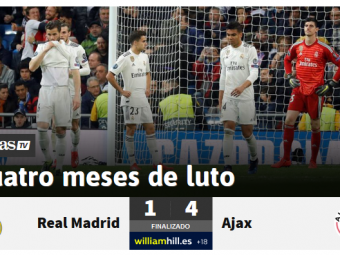 
	&quot;Ajax DISTRUGE coroana Madridului&quot; &quot;4 luni de doliu!&quot; Ce scriu Marca si AS dupa ce Real a fost SPULBERATA de Ajax
