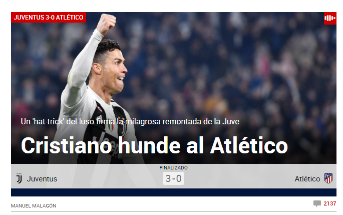 JUVENTUS - ATLETICO 3-0 | "Cristiano o scufunda pe Atleti". Reactii in valuri dupa tripla senzationala a lui Ronaldo! Ce scriu MARCA, AS si Gazzetta_2