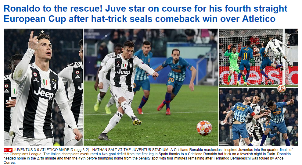 JUVENTUS - ATLETICO 3-0 | "Cristiano o scufunda pe Atleti". Reactii in valuri dupa tripla senzationala a lui Ronaldo! Ce scriu MARCA, AS si Gazzetta_5