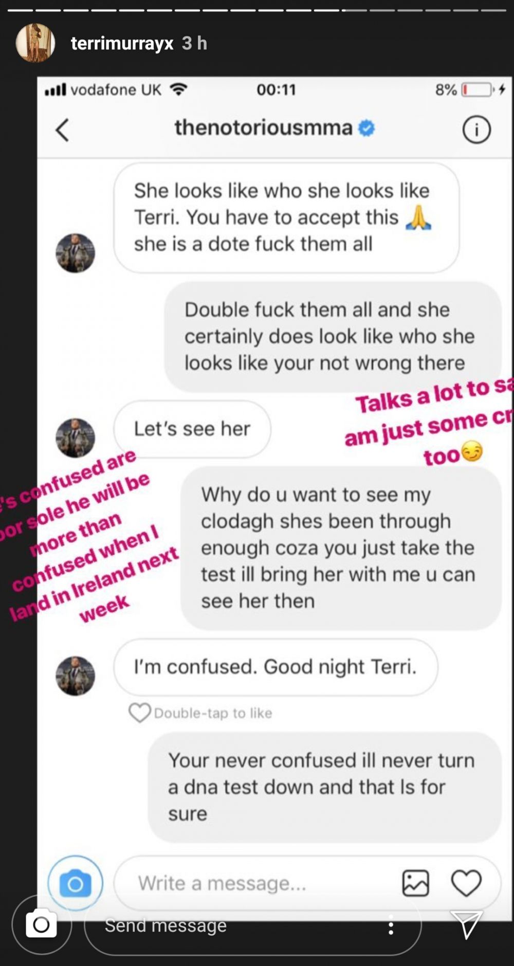Dialog incredibil intre McGregor si femeia care spune ca i-a facut un copil. Ce "vrajeala" are Conor pe Instagram :)_7