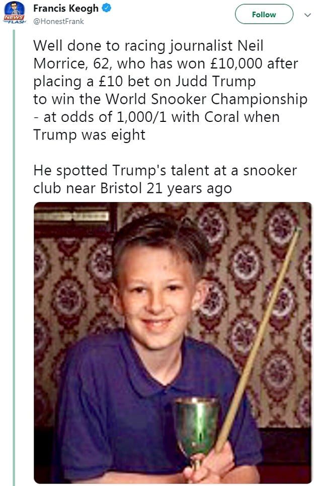 GENIAL! A pariat 10 lire ca Judd Trump va deveni campion mondial cand acesta avea doar 8 ani! Suma incredibila pe care a castigat-o la 21 de ani de la pariu_2