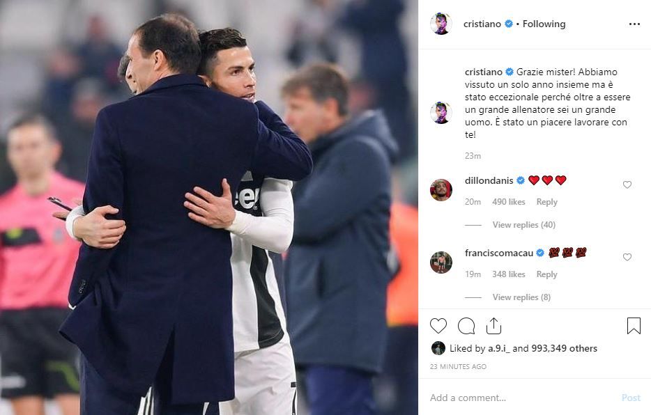 Cristiano Ronaldo, mesaj special pentru Allegri inainte de ultimul meci la Juventus! Ce a transmis portughezul: "Esti un mare antrenor"_1