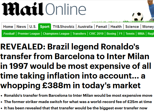 Asta e cel mai scump transfer din istorie, in clasamentul REAL al banilor: cat valoreaza transferul lui Ronaldo in banii de azi, dupa inflatie_1