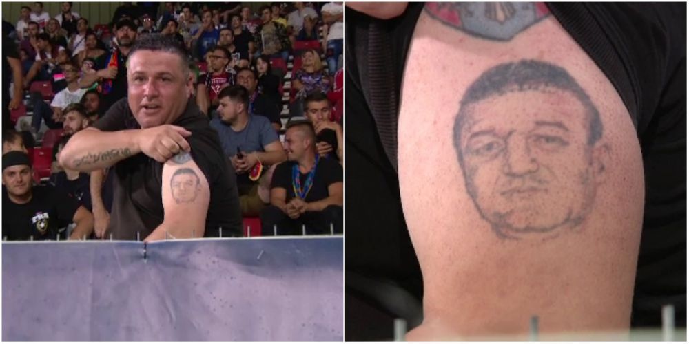 Fanul FCSB care si-a facut tatuaj IMENS cu Gigi Becali, in tribune la Giurgiu. FOTO_10