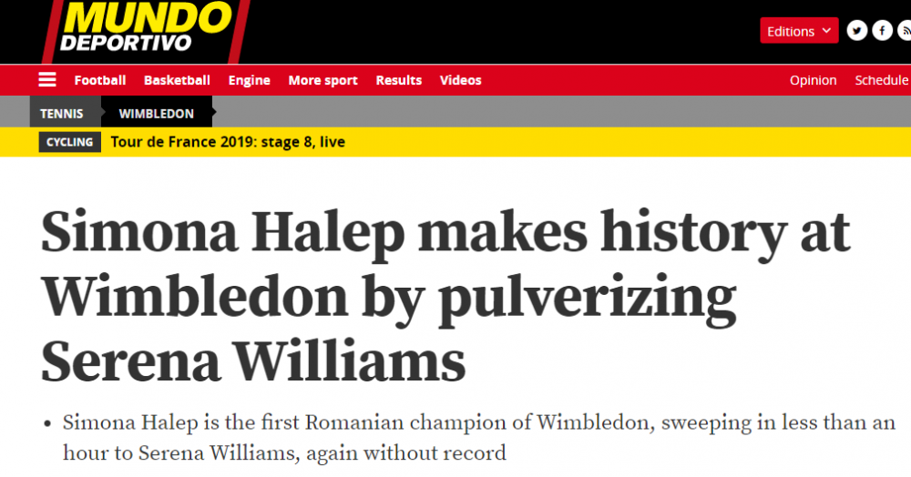 HALEP - WILLIAMS 6-2, 6-2 | Presa internationala, "la picioarele" lui Halep dupa finala istorica cu Serena! "A scris istorie"_2