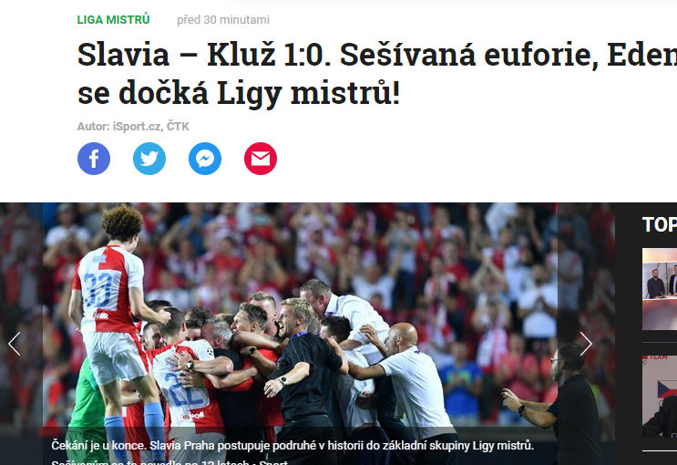 SLAVIA PRAGA - CFR 1-0 | "Euforie la Praga!" Presa din Cehia, in extaz dupa ce Slavia a eliminat-o pe CFR: "Vom juca din nou in grupele Champions League dupa 12 ani"_1
