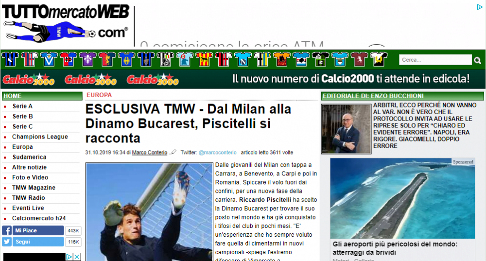 Riccardo Piscitelli vrea sa se transfere in Serie A! Interviu de SENZATIE al portarului lui Dinamo in Italia: "Voi face asta, indiferent de ce implica"_2