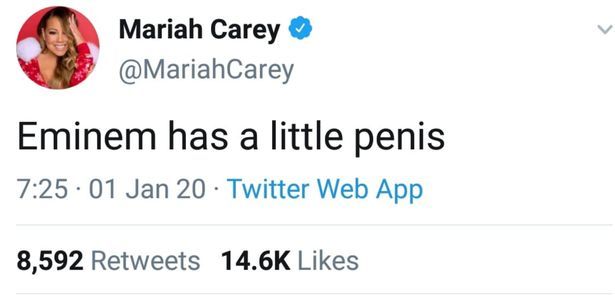 "Eminem are un penis minuscul!" Ce a putut sa apara pe contul lui Mariah Carey in noaptea dintre ani_2
