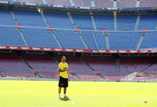 Lionel Messi antrenament Barcelona Camp Nou la liga