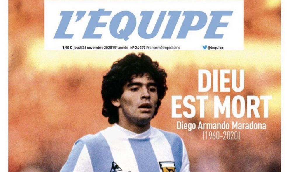 "Dumnezeu a murit!" Prima pagina COLOSALA a L'Equipe dupa moartea lui Maradona! Cum va fi publicat ziarul joi_2
