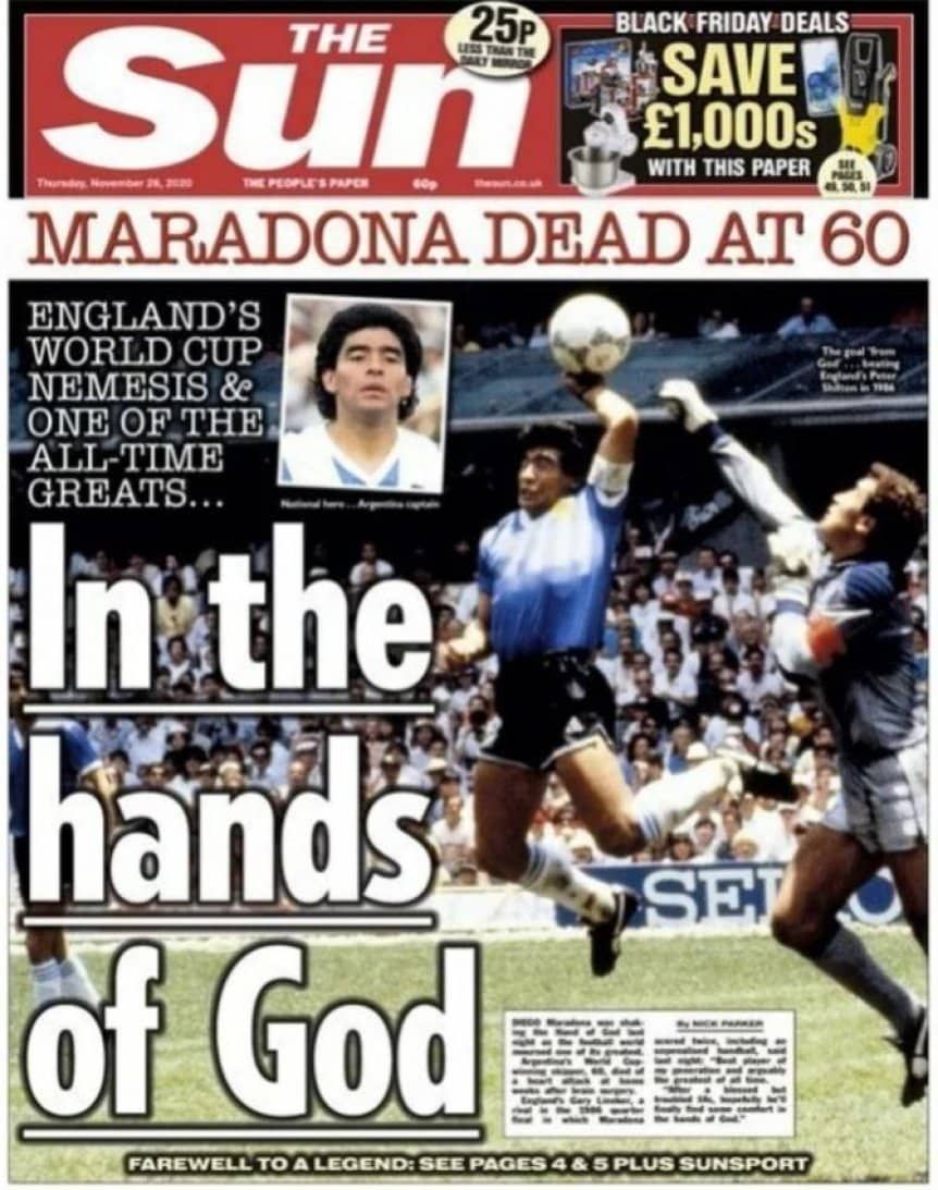 Ce scrie presa internationala despre moartea lui Diego Maradona! "Acum e in mainile lui Dumnezeu!" Englezii nu au uitat de momentul semifinalei din 1986!_12