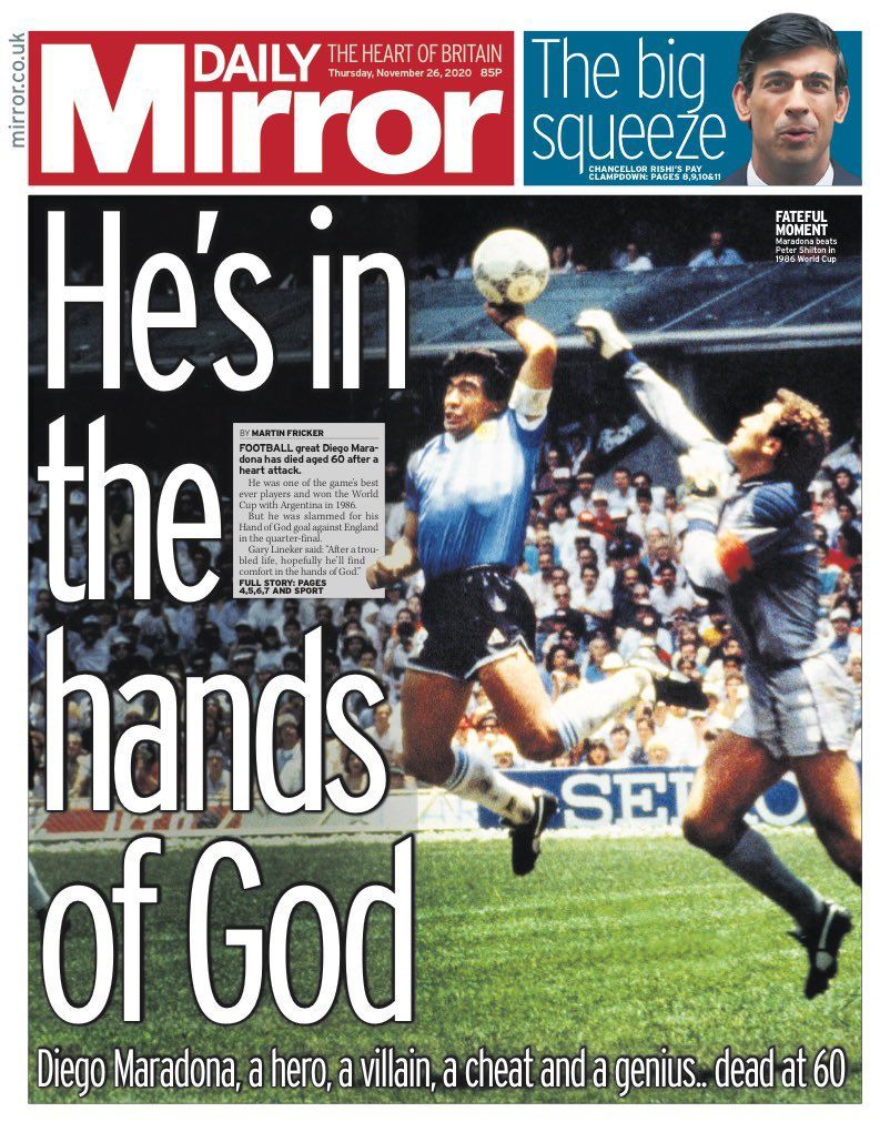 Ce scrie presa internationala despre moartea lui Diego Maradona! "Acum e in mainile lui Dumnezeu!" Englezii nu au uitat de momentul semifinalei din 1986!_5