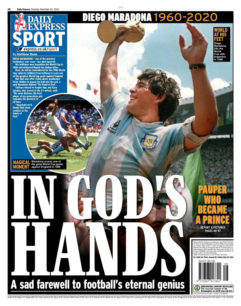 Ce scrie presa internationala despre moartea lui Diego Maradona! "Acum e in mainile lui Dumnezeu!" Englezii nu au uitat de momentul semifinalei din 1986!_6