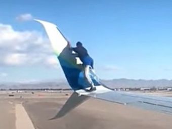 
	VIDEO NEBUNIE curata! Un barbat s-a urcat pe ARIPA unui avion care se pregatea de DECOLARE. A urmat ATERIZAREA fortata
