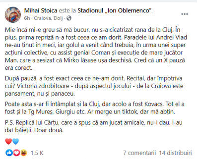 MM Stoica nu l-a iertat pe Cartu, dupa ce oficialul Craiovei a declarat ca FCSB a avut victorii "amicale": "Ar merge un tiktok, dar ma abtin!"_2