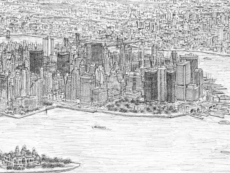 Un artist autist a fost dus cu elicopterul timp de 20 de minute deasupra New York-ului. S-a apucat apoi sa deseneze orasul. E uluitor cum a aratat imaginea finala_1