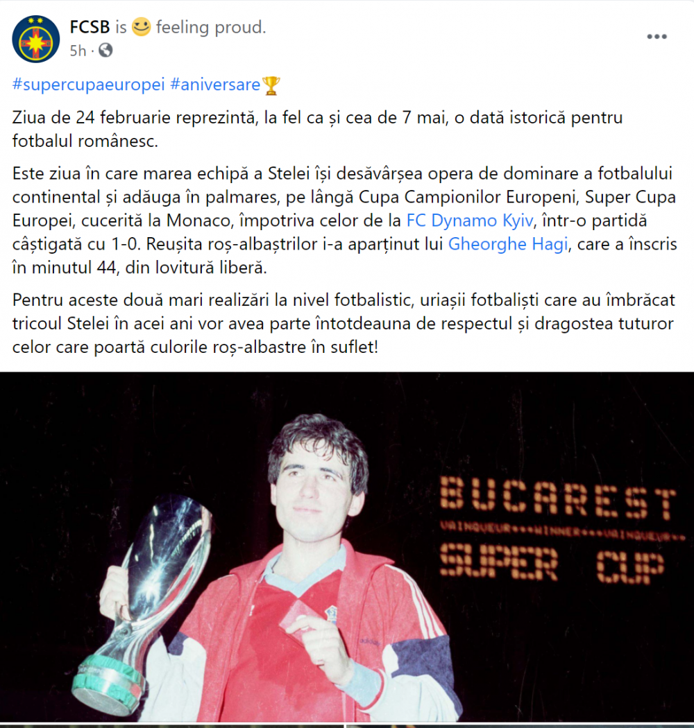 Postarea care ii va INFURIA pe cei de la CSA! FCSB a pus pe Facebook amintiri de la Supercupa Europei castigata de Steaua in urma cu 34 de ani_1