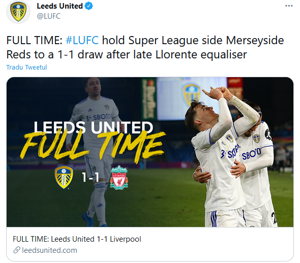 E stirea care face inconjurul lumii dupa meciul zilei din Anglia! Ce a putut sa scrie Leeds United pe net dupa 1-1 cu Liverpool_5